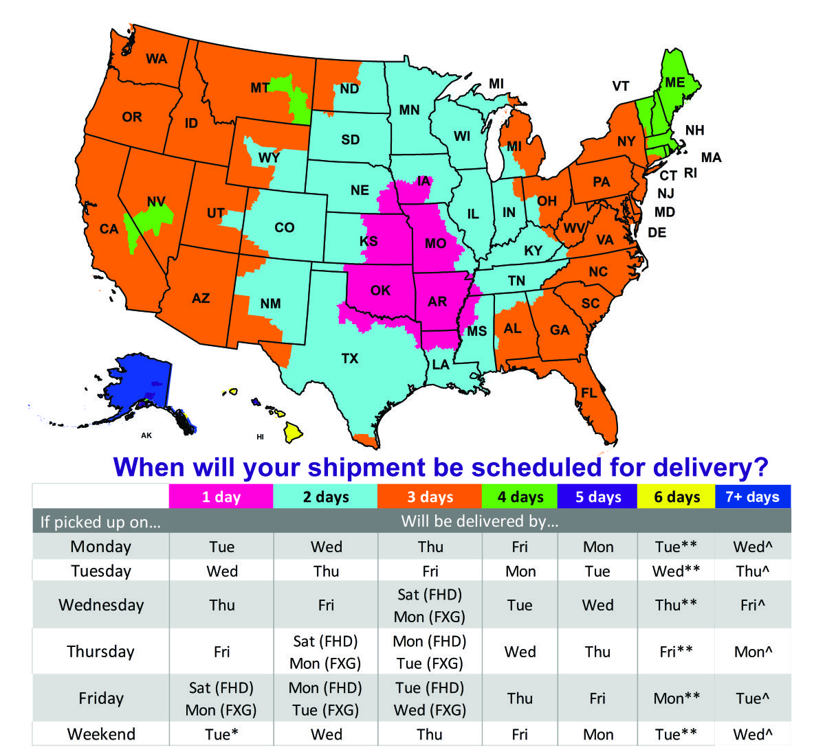 FedEx Freight LTL Transit Times Map